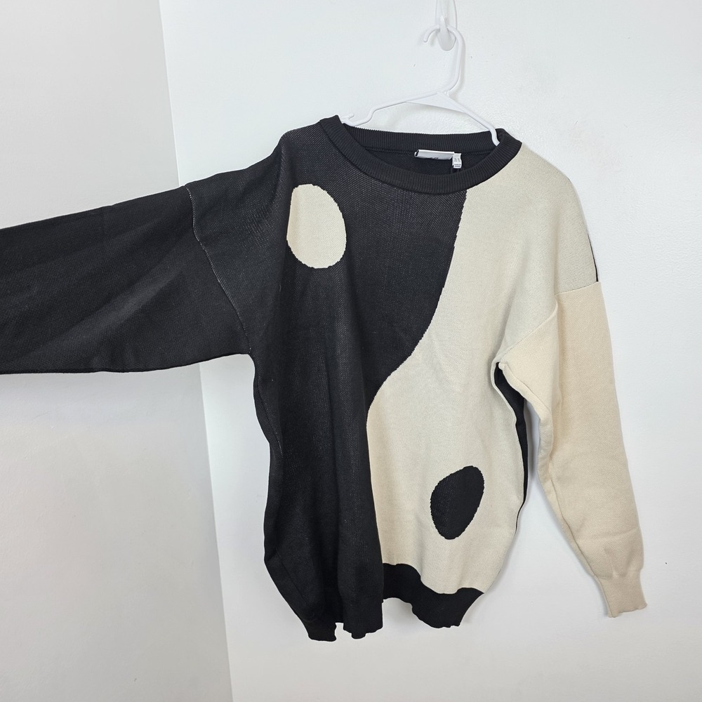 Daisy Street Cream Black Relaxed Yin And Yang Cute Comfy Unique Sweater Size 1X